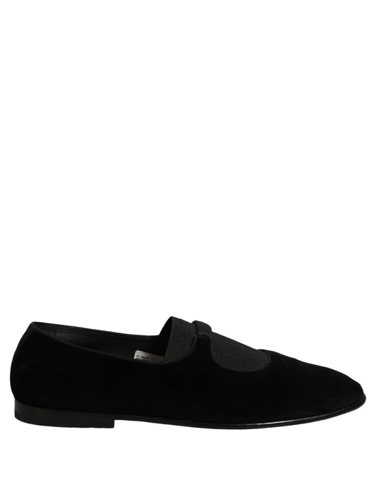 Black Velvet Slip On Slippers Loafers Shoes