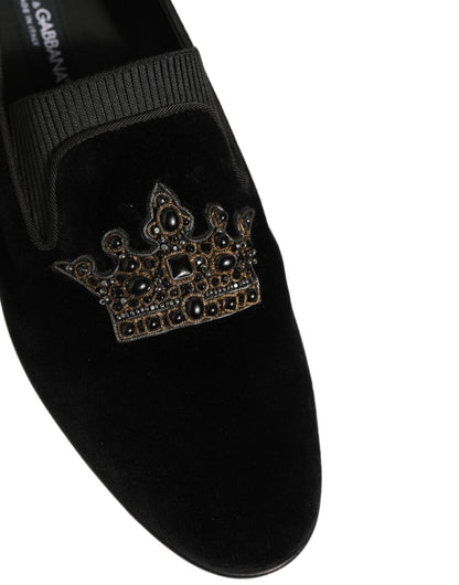 Black Crown Embellished Men Loafers Shoes
