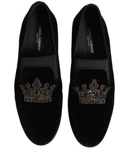 Black Crown Embellished Men Loafers Shoes