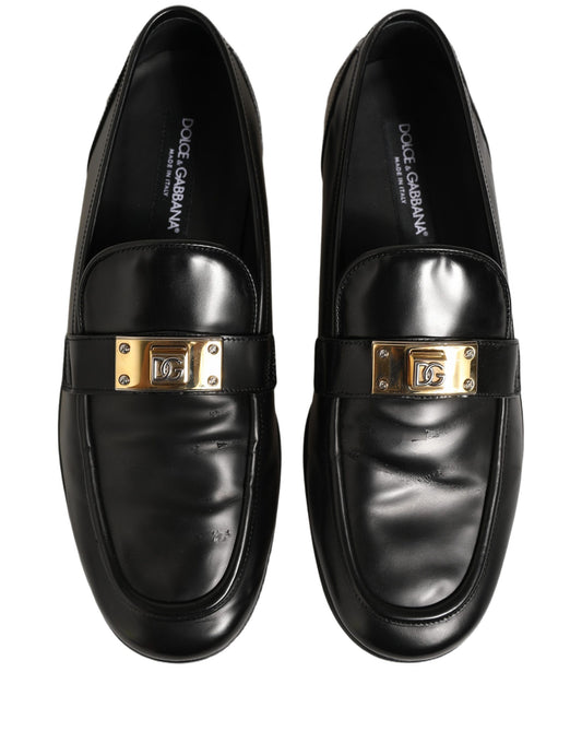 Black Leather Logo Plaque Men Loafers Shoes
