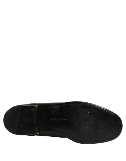 Black Leather Logo Plaque Men Loafers Shoes