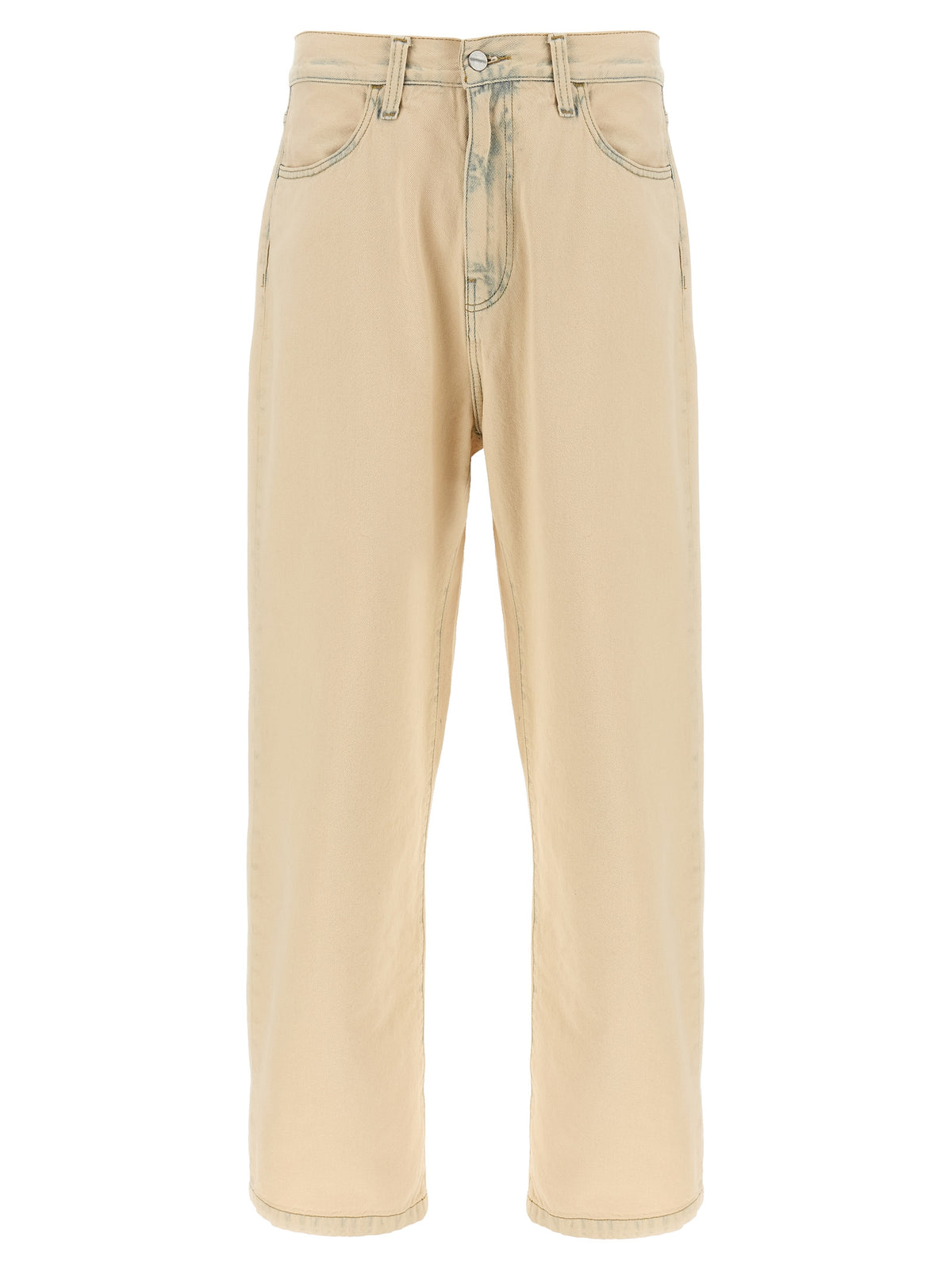 Beige Cotton Straight-Leg Jeans