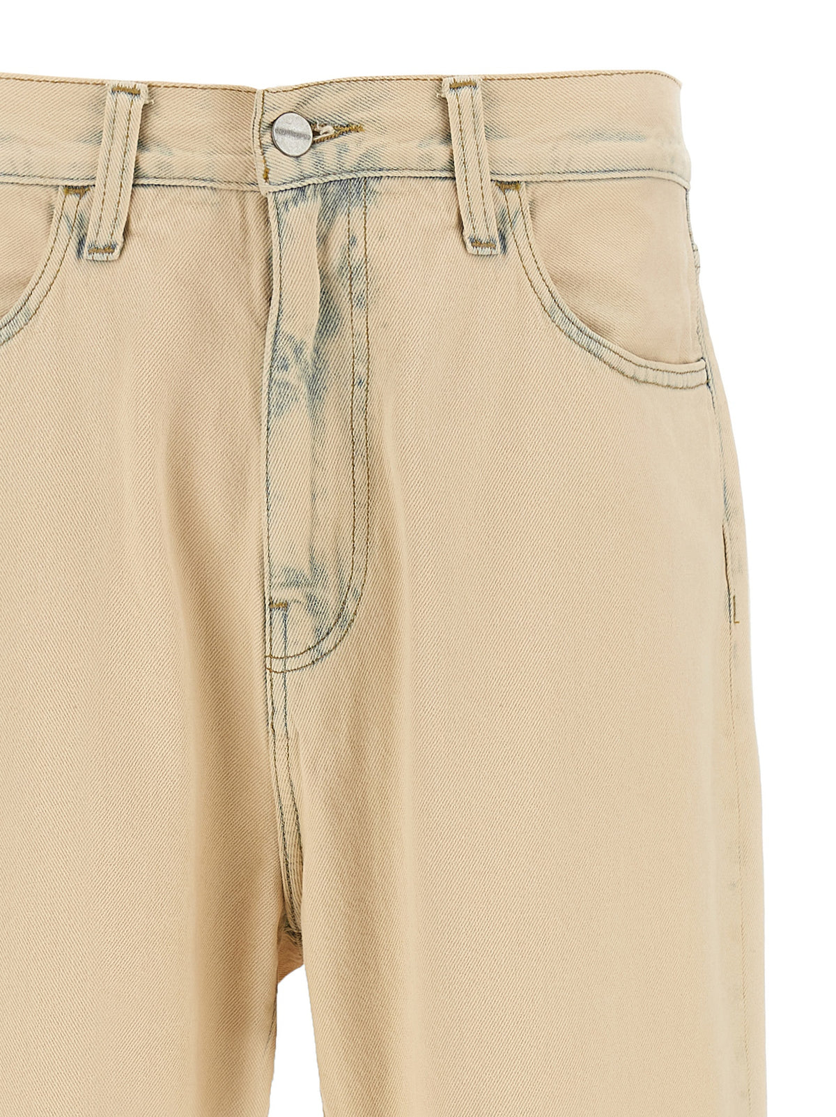 Beige Cotton Straight-Leg Jeans