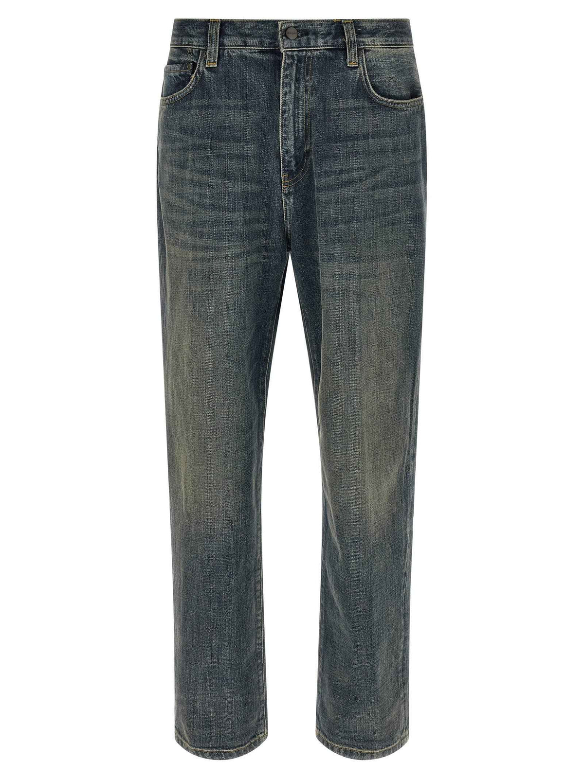 Gray Cotton Straight-Leg Jeans