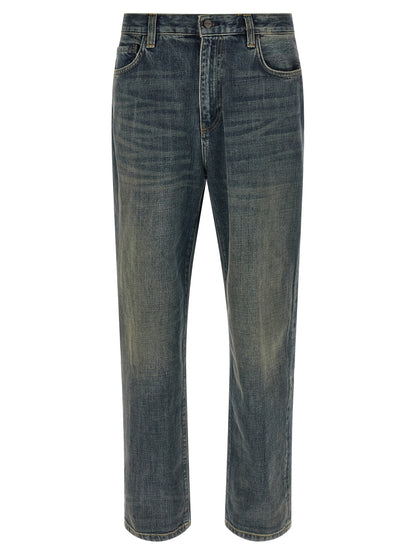 Gray Cotton Straight-Leg Jeans