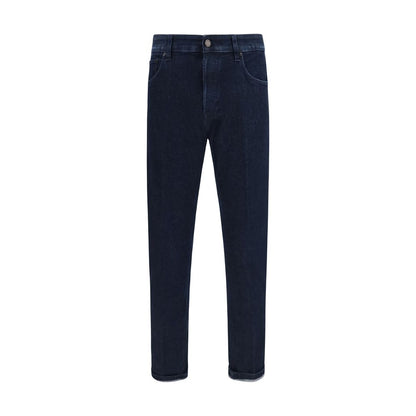 Blue Cotton Tapered Jeans