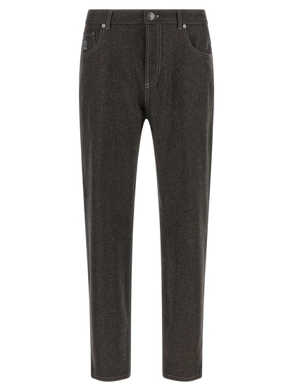 Gray Virgin Wool Casual Pants