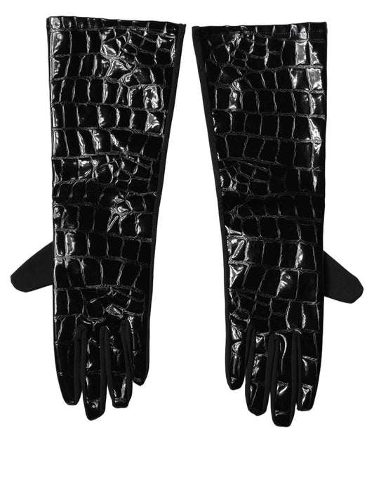 Black Polyester Patterned Short Length Gloves