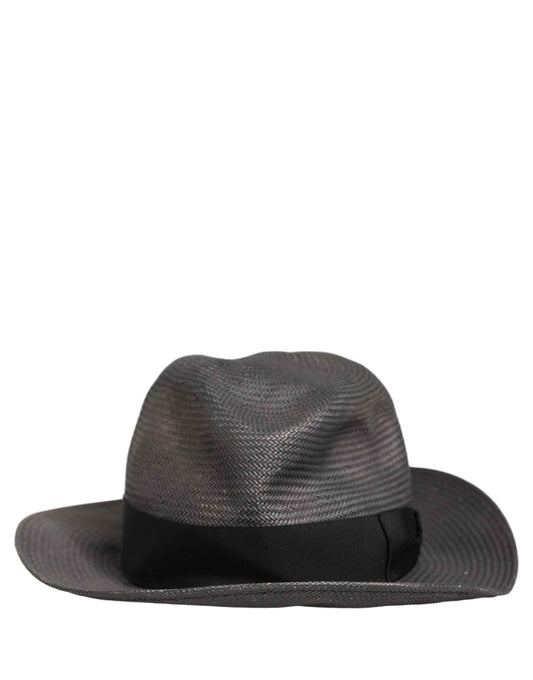 Men Gray Paper Woven Wide Brim Fedora Hat