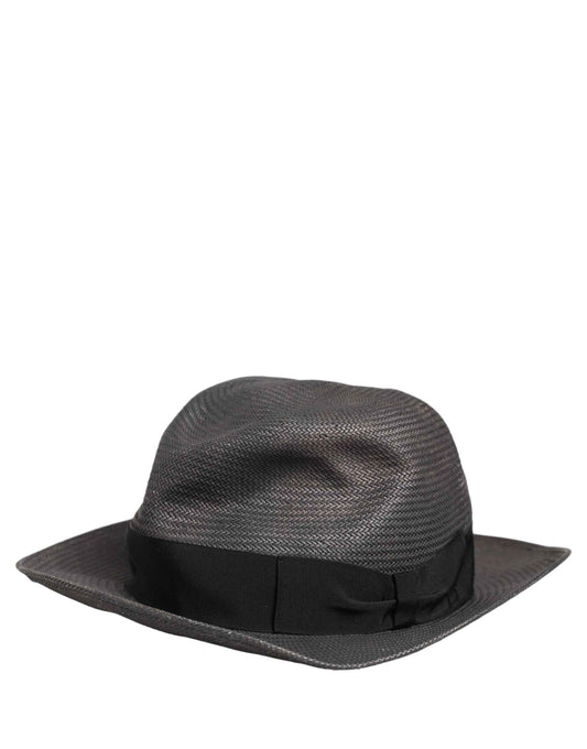 Men Gray Paper Woven Wide Brim Fedora Hat