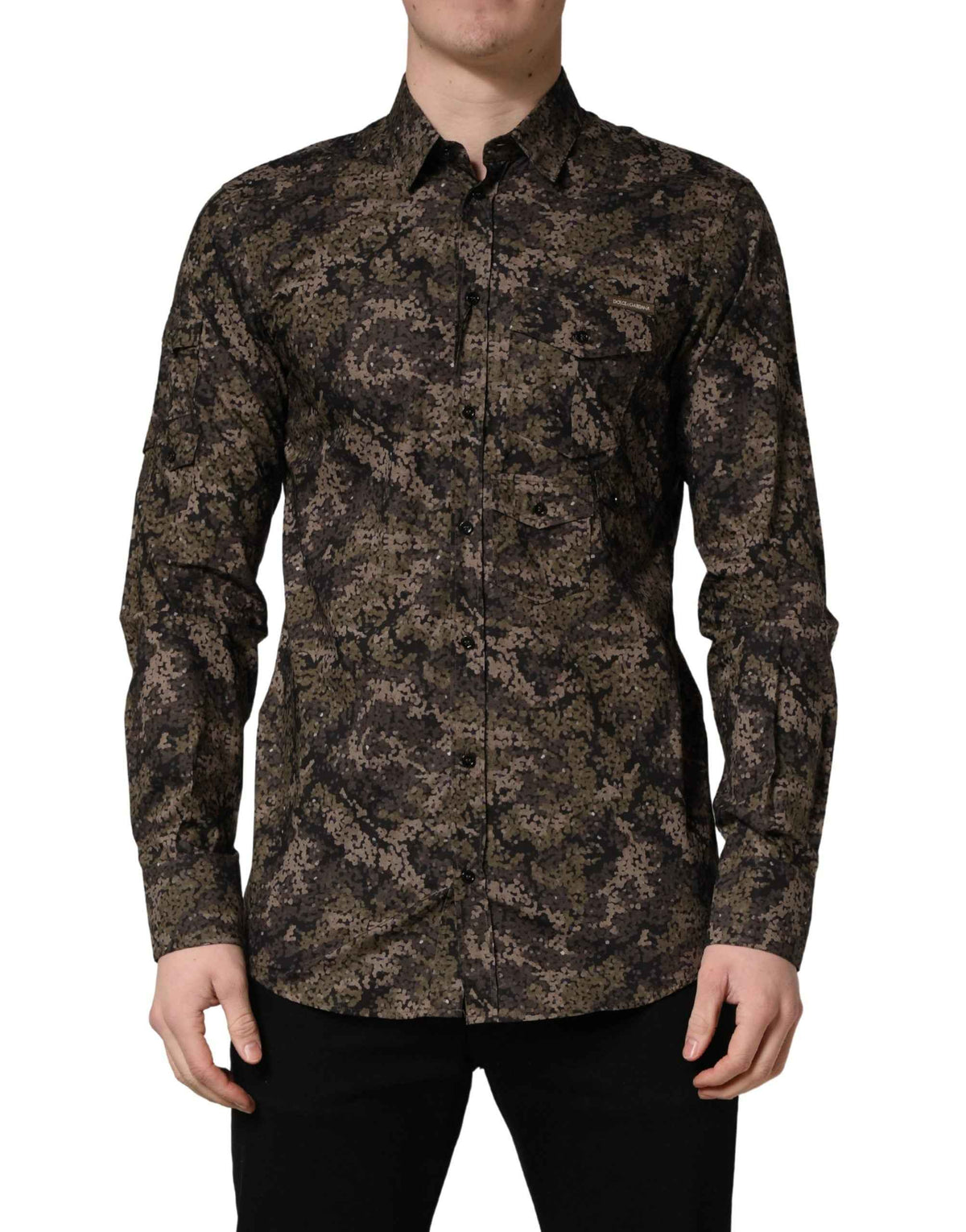 Brown Camouflage Long Sleeve Men Dress Shirt
