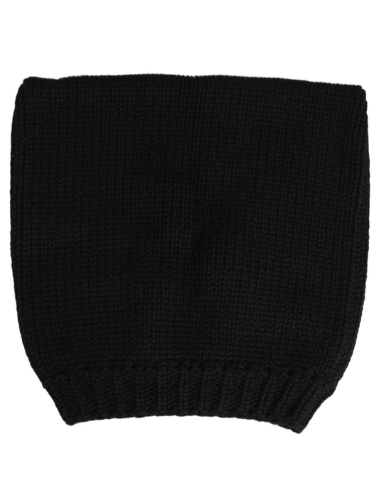 Black Cashmere Knitted Ribbed Cuff Beanie Hat