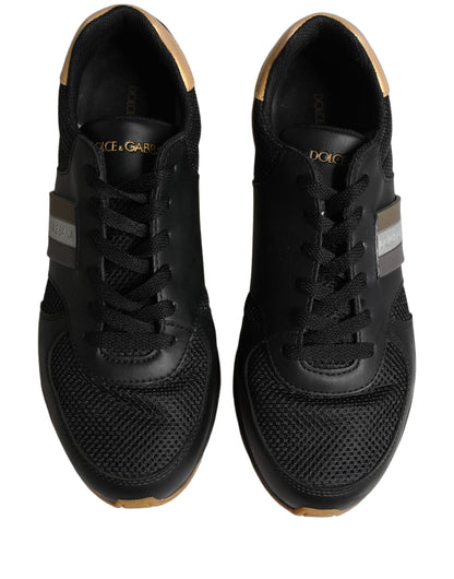 Black Gold Leather Low Top Sneakers Shoes