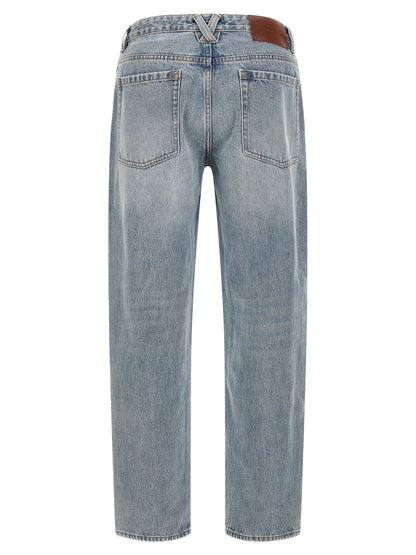 Blue Cotton Straight-Leg Jeans