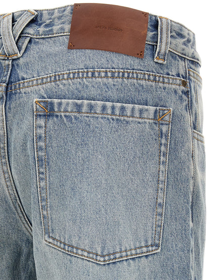 Blue Cotton Straight-Leg Jeans