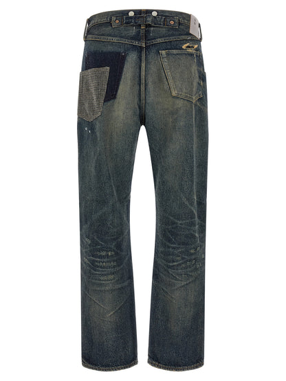 Blue Cotton Straight-Leg Jeans