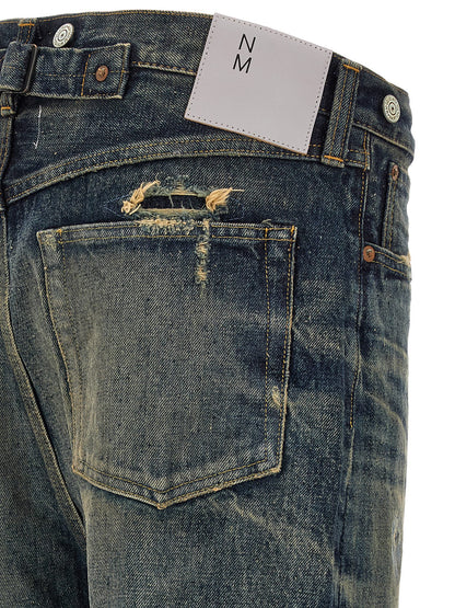 Blue Cotton Straight-Leg Jeans