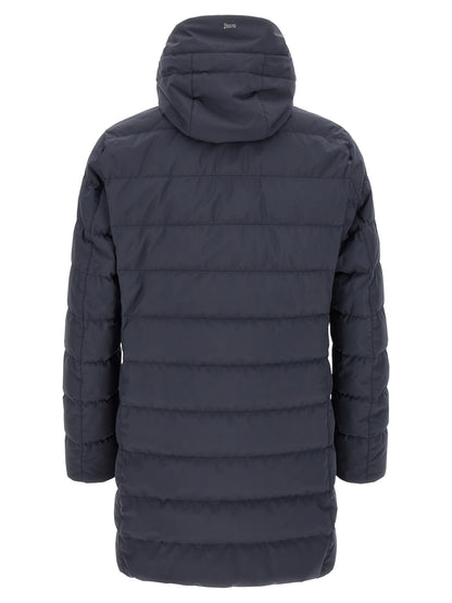 Blue Polyester Full-Length Jacket