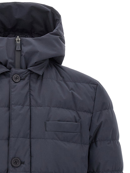 Blue Polyester Full-Length Jacket