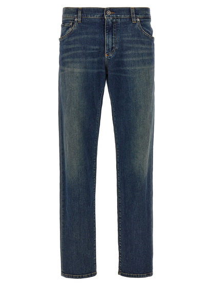 Blue Cotton Straight-Leg Jeans