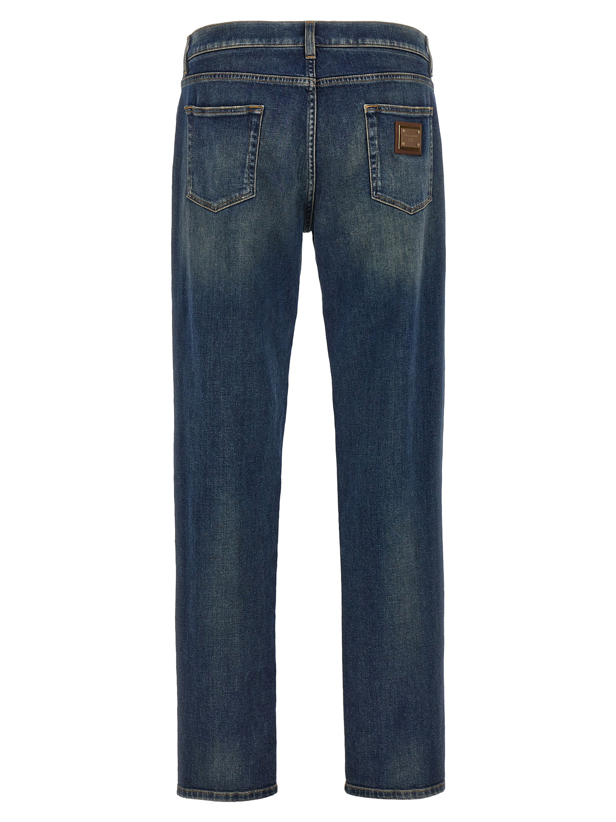 Blue Cotton Straight-Leg Jeans