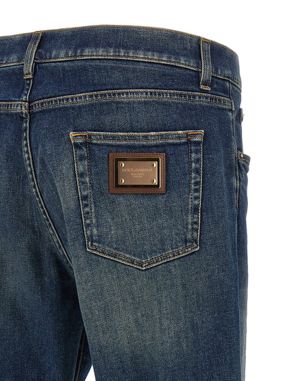 Blue Cotton Straight-Leg Jeans