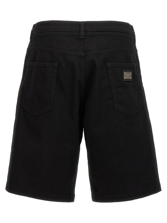 Black Cotton Bermuda Shorts