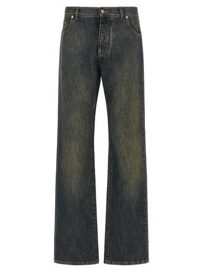 Blue Cotton Straight-Leg Jeans