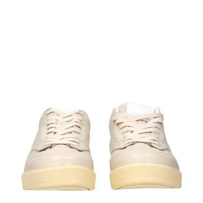 Beige Leather Low Top Sneakers