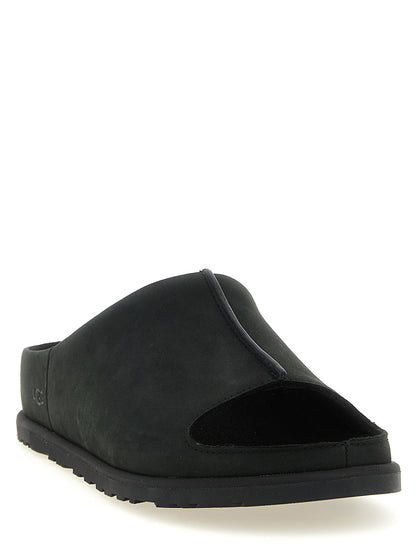 Black Leather Slides
