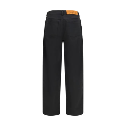 Black Polyester Casual Pants
