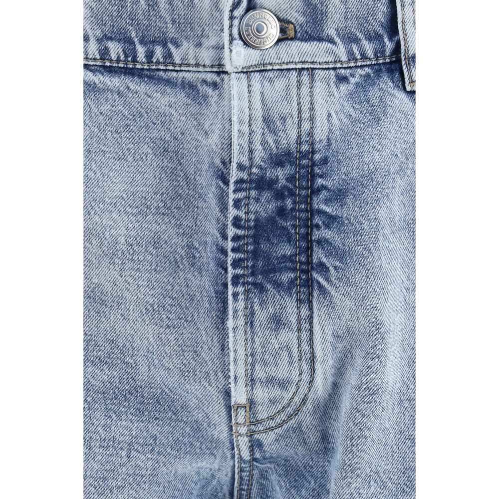 Blue Cotton Straight-Leg Jeans