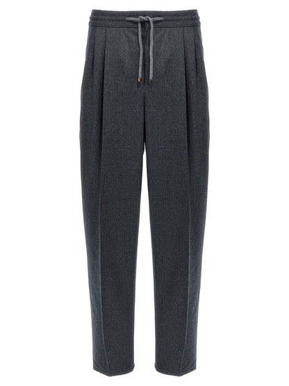 Gray Virgin Wool Casual Pants