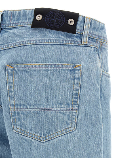 Blue Cotton Straight-Leg Jeans