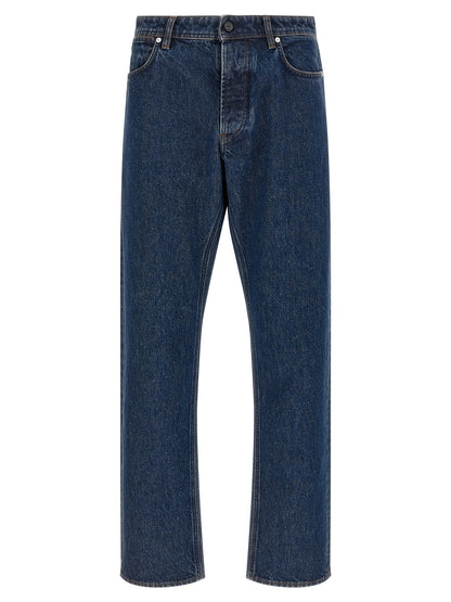 Blue Cotton Straight-Leg Jeans