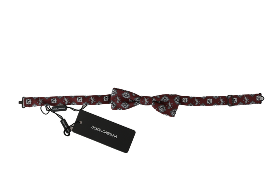 Men Bordeaux Maroon Lion Silk Adjustable Neck Bow Tie Dolce & Gabbana
