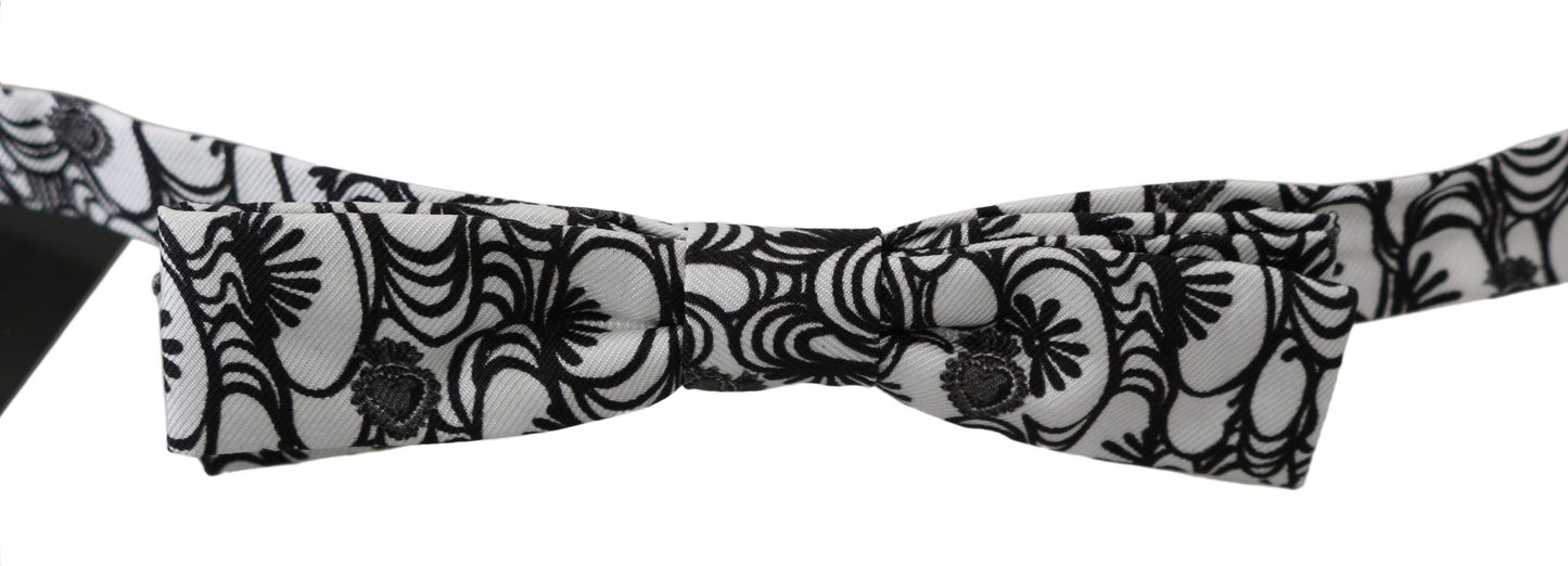 White Pattern Silk Adjustable Neck Papillon Tie Dolce & Gabbana