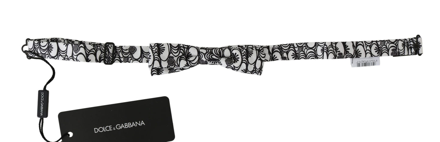 White Pattern Silk Adjustable Neck Papillon Tie Dolce & Gabbana