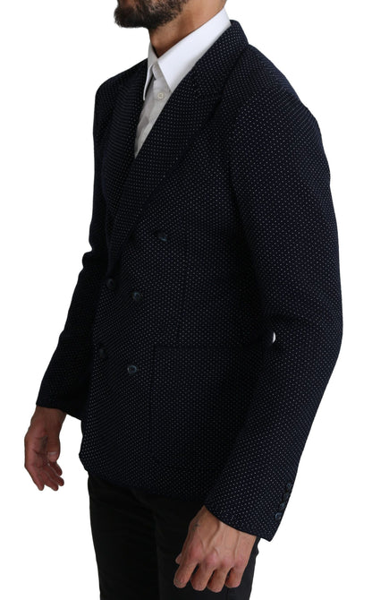 Dark Blue Dotted Double Breasted Coat Blazer Dolce & Gabbana