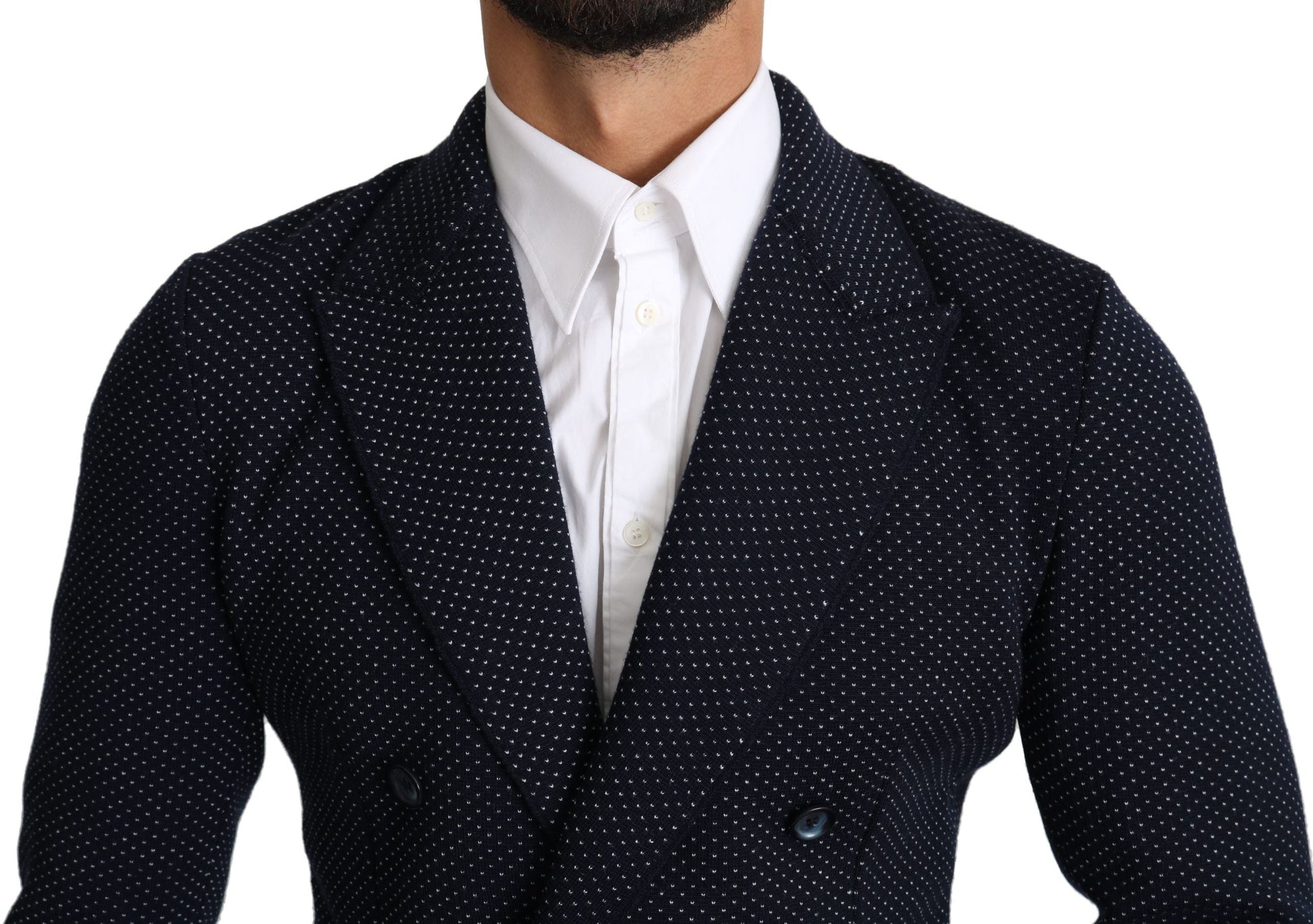Dark Blue Dotted Double Breasted Coat Blazer Dolce & Gabbana