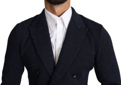Dark Blue Dotted Double Breasted Coat Blazer Dolce & Gabbana