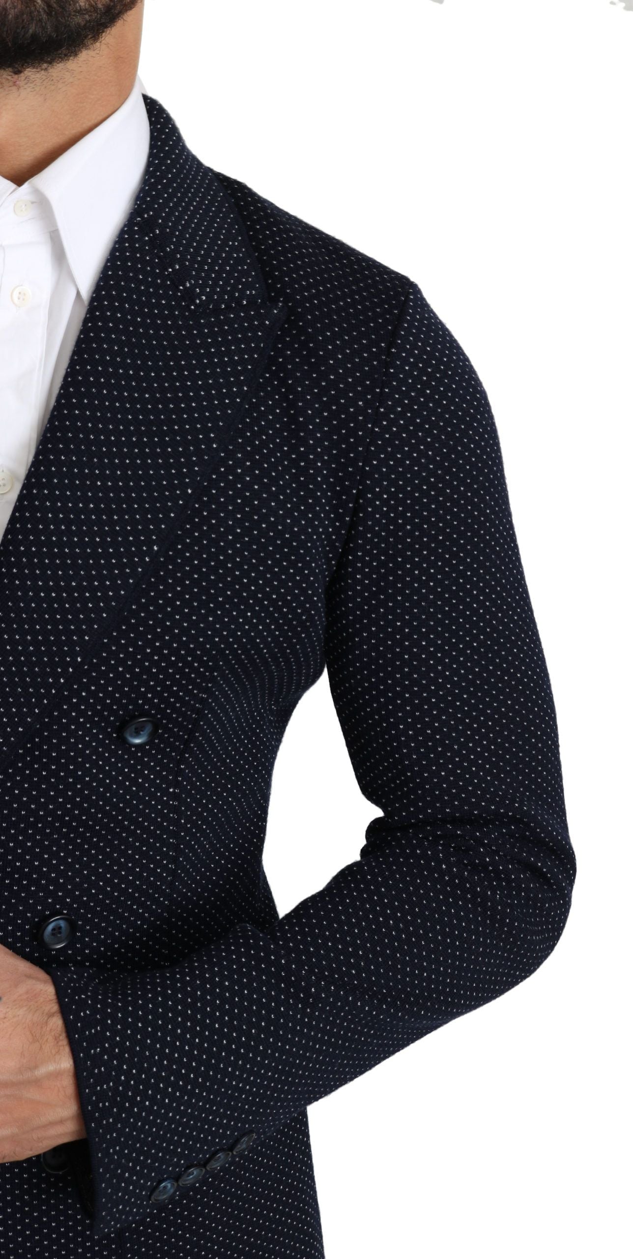 Dark Blue Dotted Double Breasted Coat Blazer Dolce & Gabbana