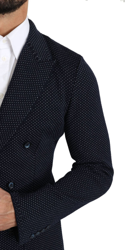 Dark Blue Dotted Double Breasted Coat Blazer Dolce & Gabbana