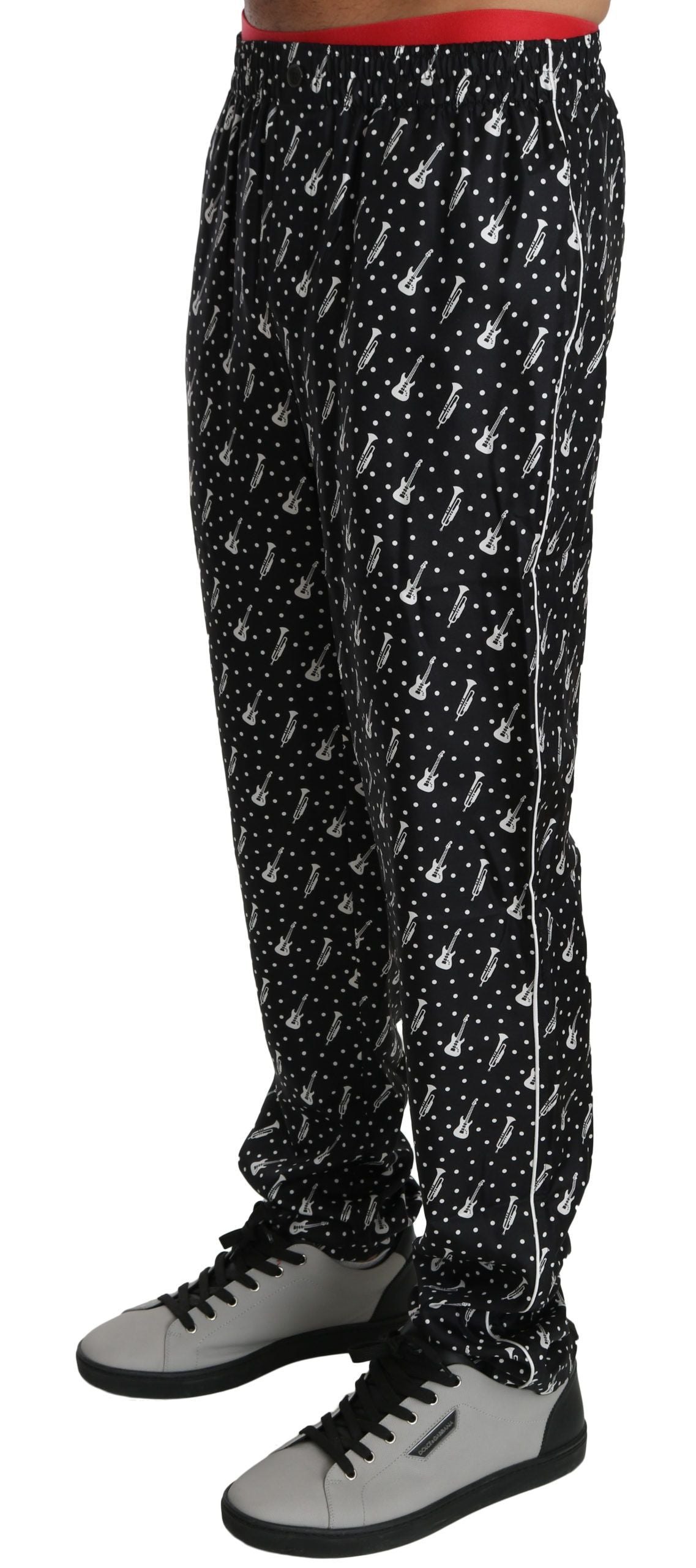 Silk Black Musical Instrument Trouser Pants Dolce & Gabbana