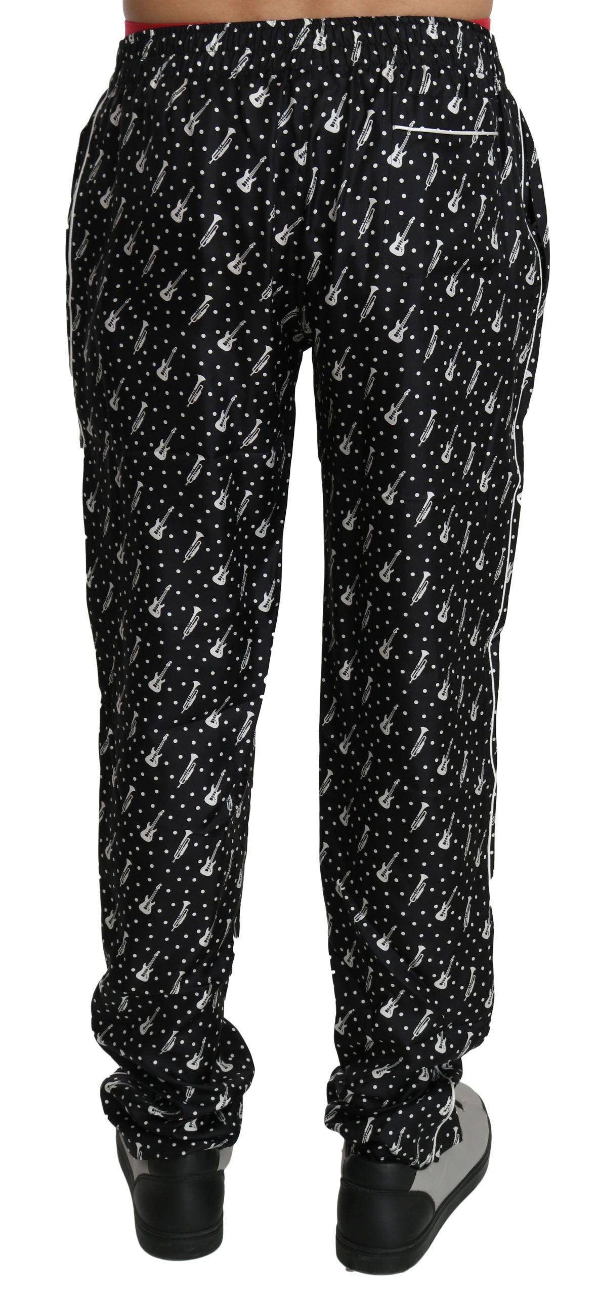 Silk Black Musical Instrument Trouser Pants Dolce & Gabbana