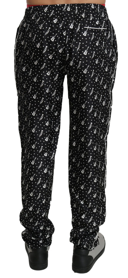 Silk Black Musical Instrument Trouser Pants Dolce & Gabbana