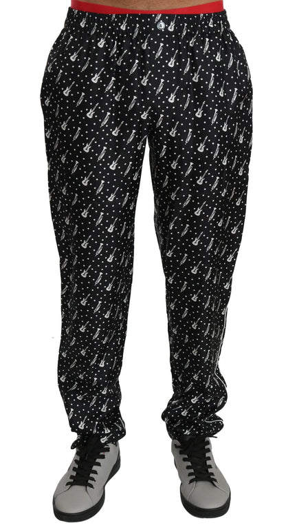 Silk Black Musical Instrument Trouser Pants Dolce & Gabbana