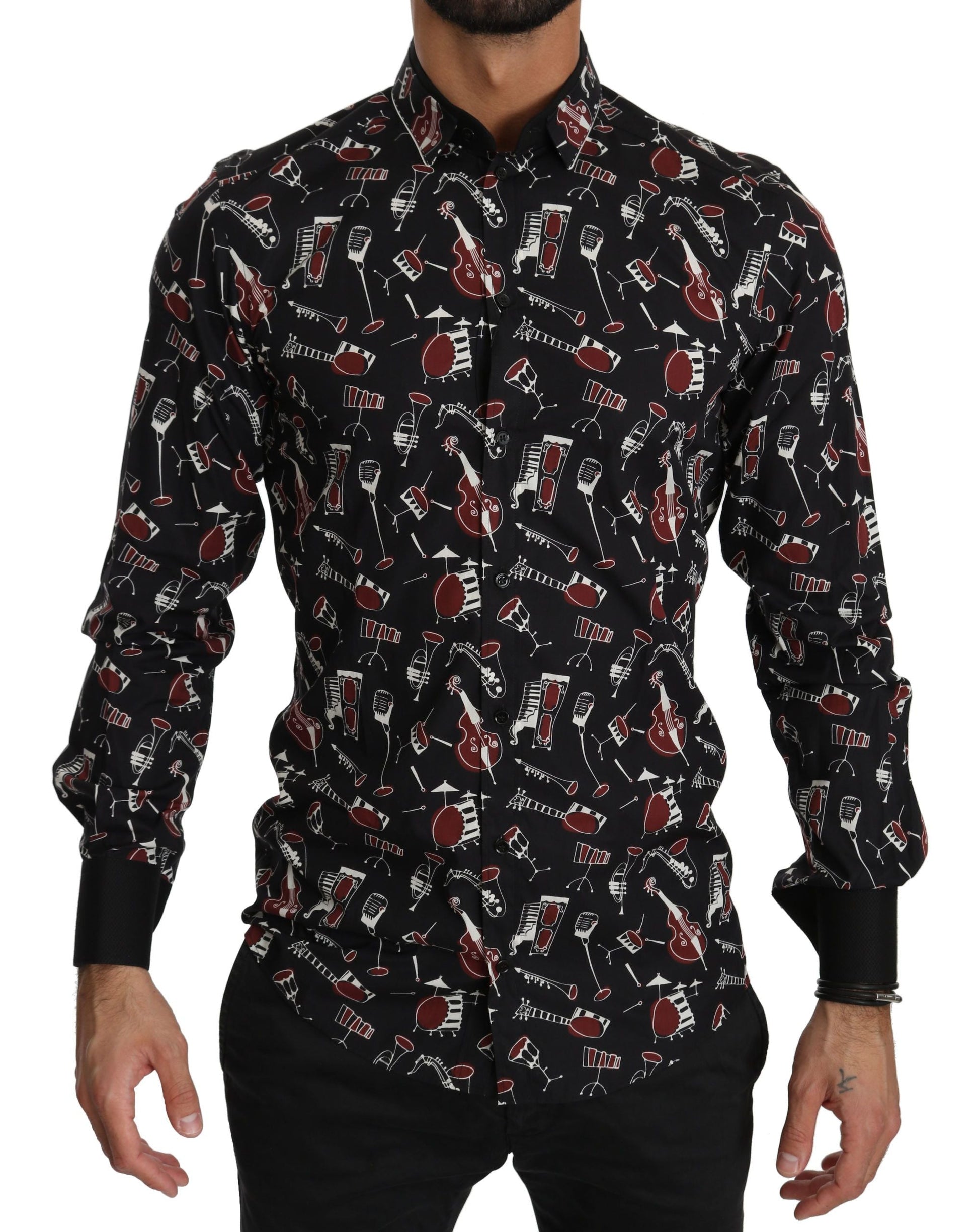 Black Musical Instrument Slim fit Shirt Dolce & Gabbana