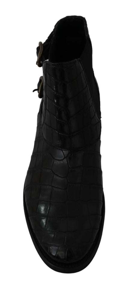 Black Crocodile Leather Derby Boots Shoes Dolce & Gabbana