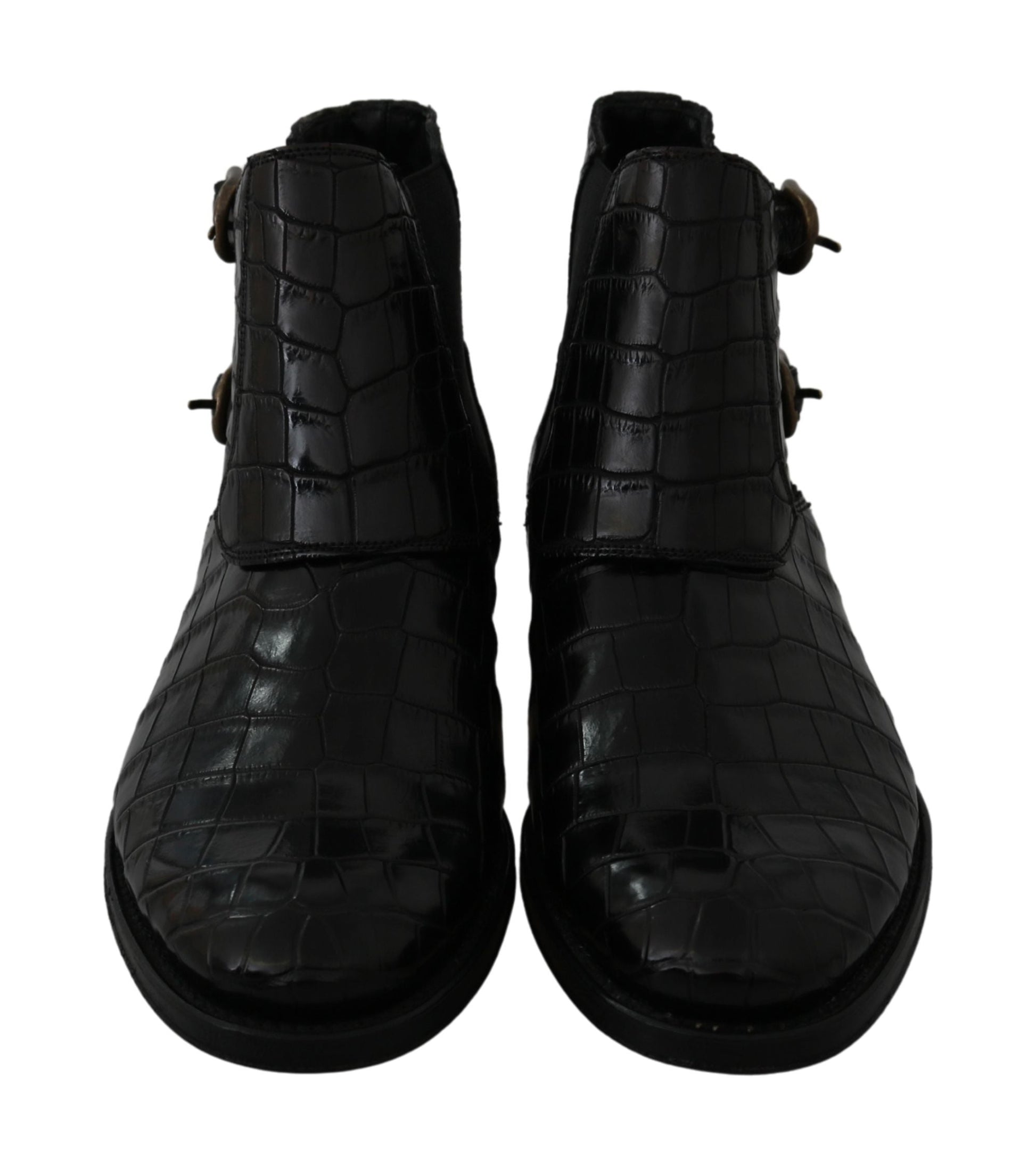 Black Crocodile Leather Derby Boots Shoes Dolce & Gabbana